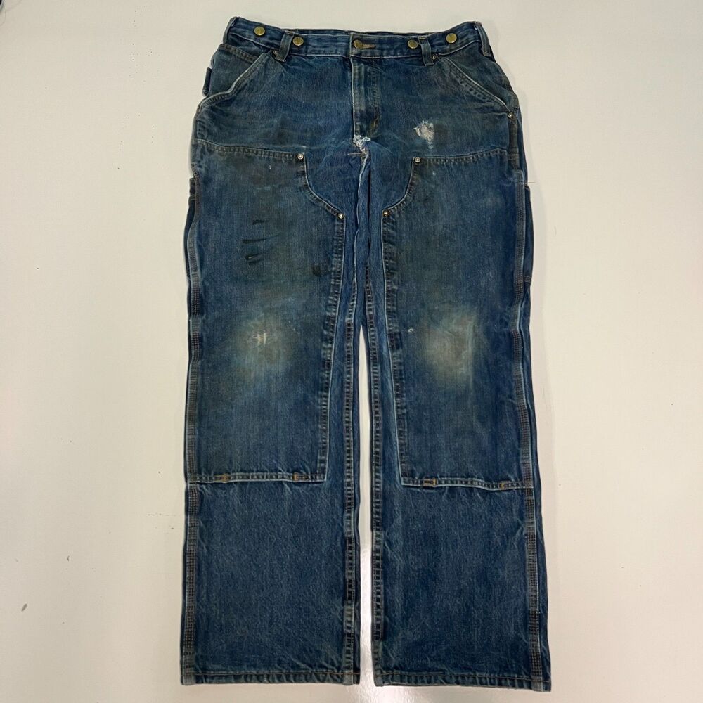 Vintage Carhartt Rugged Flex Double Knee Jeans 34x30 Distressed Carpenter Denim